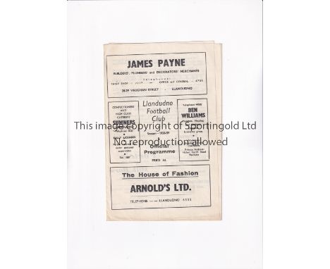 LLANDUDNO V NEW BRIGHTON 1958 FA CUP      Gatefold programme for the tie at Llandudno 18/10/1958.       Generally good