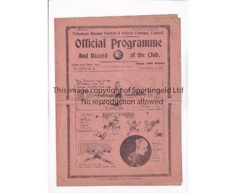 TOTTENHAM HOTSPUR        Programme for the home League match v Sheffield Wednesday 24/11/1934, slightly creased.     Generall