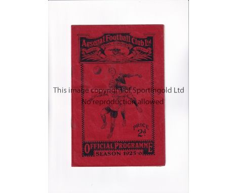 ARSENAL      Programme for the home League match v Birmingham 1/5/1926, slightly creased.        Generally good.