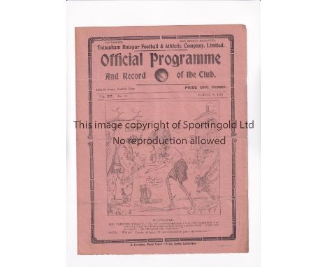 TOTTENHAM HOTSPUR        Programme for the home League match v Derby County 10/3/1923. slightly creased.     Generally good