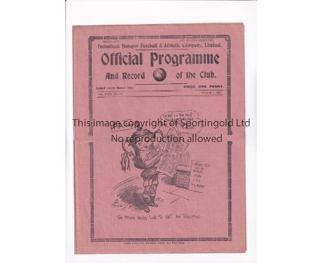 TOTTENHAM HOTSPUR        Programme for the home FA Cup tie v Preston North End 6/3/1937, slightly creased.     Generally good
