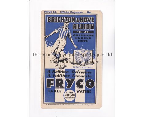 BRIGHTON V ARSENAL 1935 FA CUP     Programme for the tie at Brighton 12/1/1935, each corner very slightly trimmed.     Genera