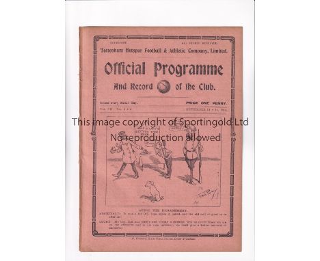 TOTTENHAM HOTSPUR      Joint issue programme for the home South Eastern League matches v Norwich City 12/9/1914 and Southampt