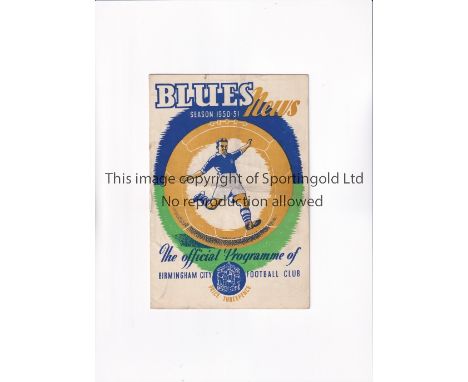 BIRMINGHAM CITY V MANCHESTER UNITED 1951 FA CUP       Programme for the tie at St Andrews on 24/2/51, slight horizontal creas