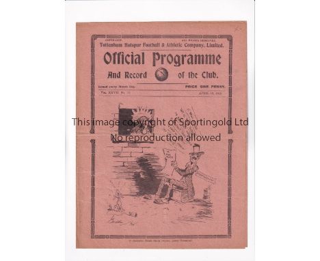 TOTTENHAM HOTSPUR        Programme for the home League match v Birmingham 13/4/1935, slightly creased.    Generally good