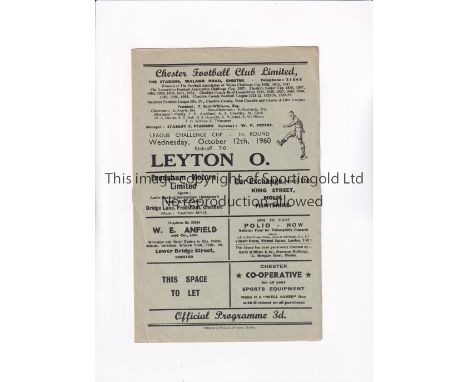 FOOTBALL LEAGUE CUP FIRST SEASON 1960-1 / CHESTER V LEYTON ORIENT     Programme for the tie at Chester 12/10/1960.    Very go