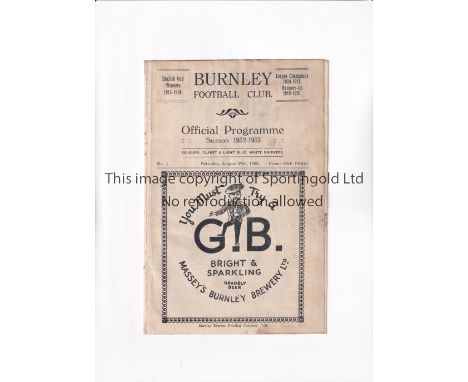 BURNLEY V CHESTERFIELD 1932      programme for the first League match of the season at Burnley 27/8/1932, ex-binder and profe
