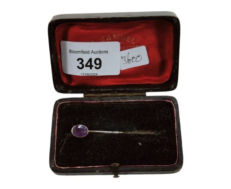 9 CARAT GOLD AMETHYST STICK PIN - TESTED