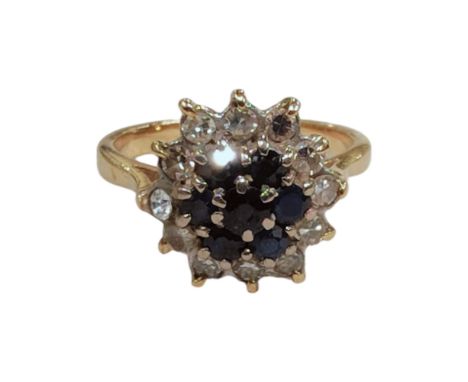 9 CARAT GOLD DIAMOND AND SAPPHIRE RING
