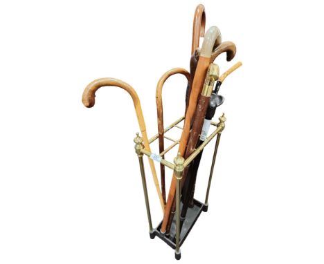 ANTIQUE BRASS STICK STAND &amp; STICKS