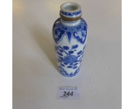 A possibly 18th Century Century Chinese blue and white scent bottle/vase, having floral decoration with double ring mark, pos