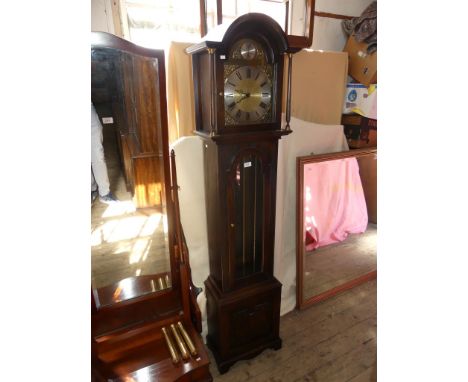 A modern Tempus Fugit oak cased longcase clock