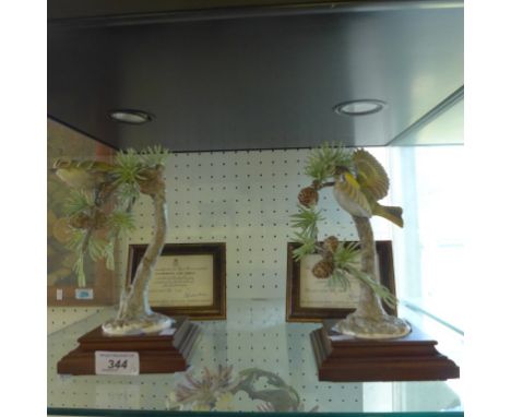 Two Royal Worcester models of Gold Crest and Larch, produced by Dorothy Doughty, with certificate. CONDITION REPORT: Several 
