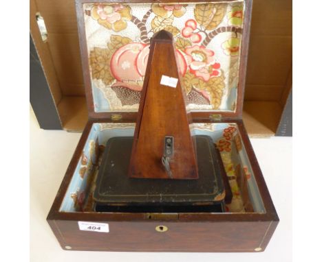 A mixed lot comprising a 19th Century Rosewood jewellery box with metronome, cased drawing instruments and mother of pearl ha