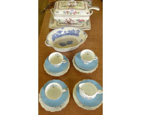 A mixed lot comprising a quantity of Aynsley floral decorated tea wares together an Adams landscape double handled bowl and a