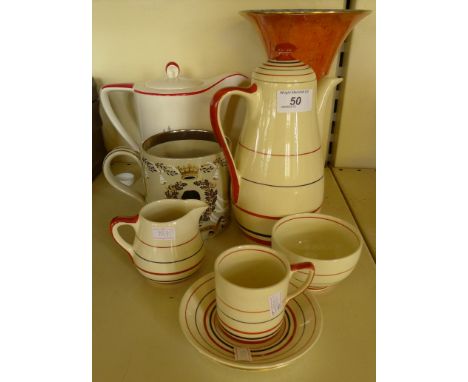 A mixed lot comprising Grays pottery coffee set, a Wedgwood royal commemorative tankard, a Crown Devon Stockholm pattern coff