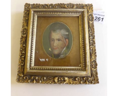A late 19th/20th Century miniature portrait of a military gentBearing signature Stoir, in a gilt moulded frame, 6.5x5cm 