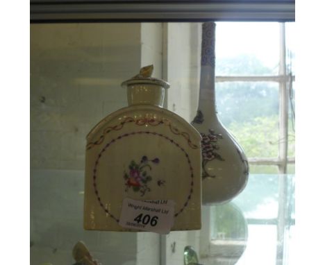 A late 19th/early 20th Century Japanese stem vase decorated with enamel detail, together with a 19th Century porcelain tea ca