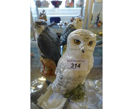 Three Beswick Scotch whisky advertising birds, to include snowy owl, Merlin and Peregrine falcon.