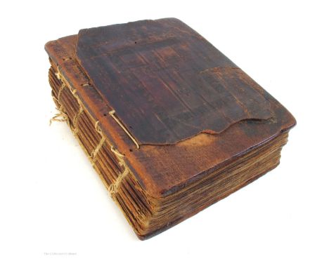 18th Century Ethopian Coptic-Christian handwritten Bible or prayer book, manuscript, c.300 pages on vellum; black and red in 