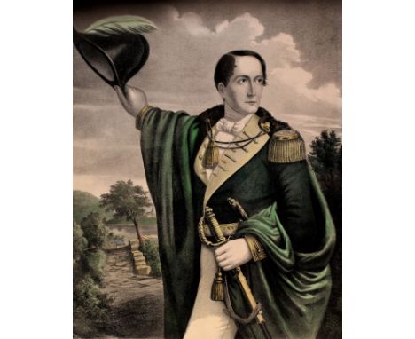 Robert Emmett, The Irish Patriot, hand-coloured lithograph depicting Emmet in his uniform of a green coat with white facings 