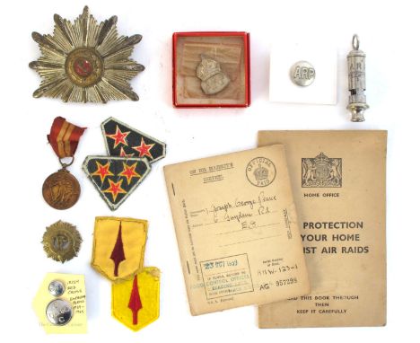 1939-1945 World War II / Emergency non-combatants' uniform items and ephemera. 1939-1946 Emergency National Service Medal to 