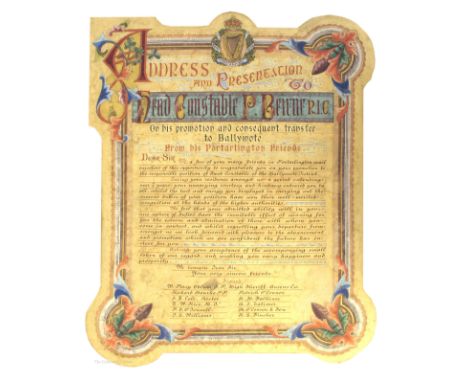 Circa 1900, Royal Irish Constabulary valedictory address to Head Constable P. Beirne, "on his promotion and consequent transf