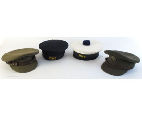 Oglaigh na hEireann, army and navy uniform headgear. An Irish Army officer's uniform cap, with badge; an Irish Navy dark blue