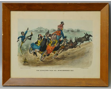 Thomas Worth, American 1834-1917- "Darktown Tally Ho- Straightened Out" Publ. by Currier & Ives, New York; lithograph with ha