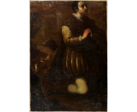Northern Italian School, 17th century- Portrait of a gentleman in armour, full-length kneeling in prayer; oil on canvas, 84.5