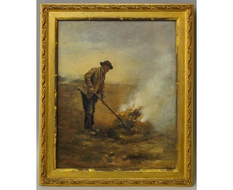 Alice Hughes, British exh 1890-1903- Study of a field worker; oil on canvas, signed, 34.9x27.9cm CONDITION REPORT: in a glaze