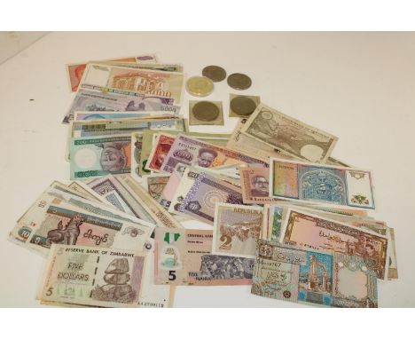 A selection of World bank notes &amp; coins 