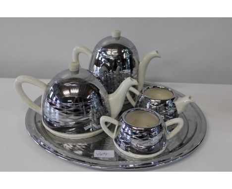 A vintage Mid Century 'Ever Hot' insulated tea service on a serving tray 