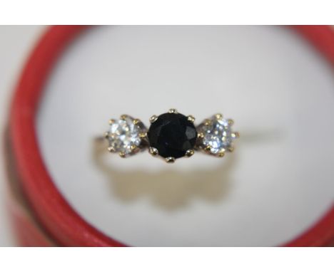 A 9ct gold &amp; sapphire trilogy ring size P 