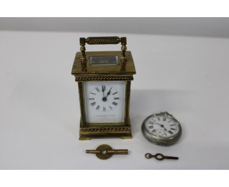 A quality Z Barraclough &amp; sons brass bound carriage clock in GWO and plated pocket watch (As found) 