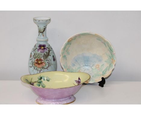 A vintage Rosenthal footed bowl &amp; one other bowl along with a hand painted glass vase 