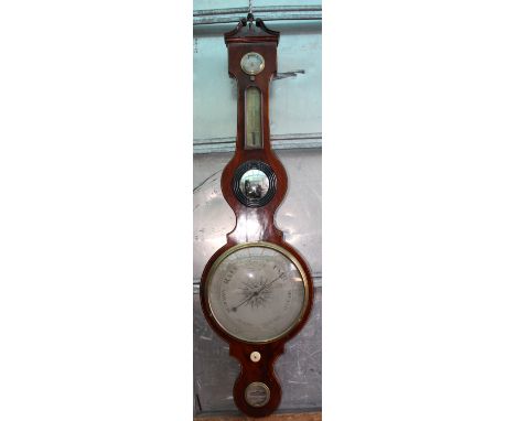 An early 19th century mahogany banjo barometer and thermometer, the spirit level inscribed 'Lione & Solmalvico, 16 Brooks Str