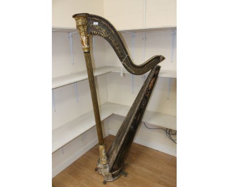 A late 18th to early 19th Century gilt harp, the plaque inscribed 'Sebastian Erard, Patent Harp No. 1484', in the Classical s
