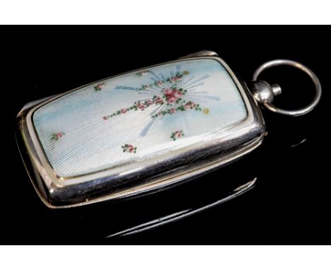 A Continental silver double sovereign case, with pale blue enamel floral decoration to the exterior, stamped 935, weight 56 g