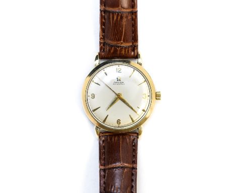 Omega, a gents 1960 vintage automatic Omega 9ct gold wristwatch, 3cm dial excluding winder, on a later leather strap with gol