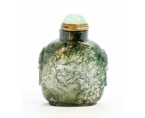 A 19th Century Chinese moss agate scent bottle with jade stopper 