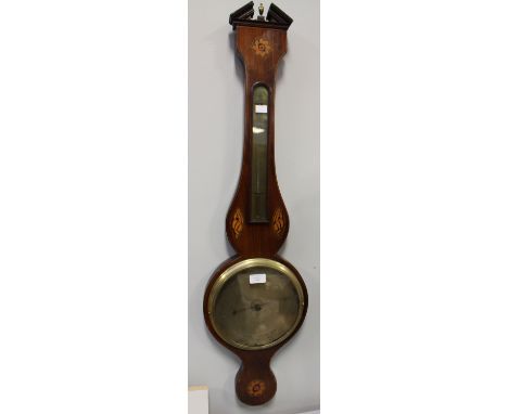An early 19th century mahogany banjo barometer and thermometer, the silvered dial inscribed 'Ja Vecchio, Nottingham', the top