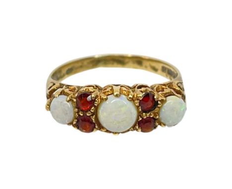 9ct Gold Opal And Garnet Trilogy Ring, 2.1gSize 7 | N 1/2Good condition.