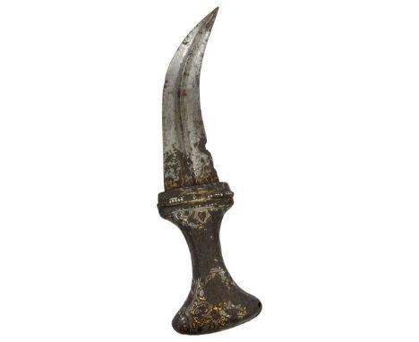 A BIdri-ware silver inlaid ram's head Dagger, probably late 19th Century, 46cm longCondition is fair