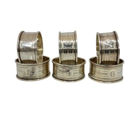 Set of 6 Silver Napkin Rings, Chester 1911 by J &amp; R Griffin (Joseph &amp; Richard Griffin).4.5 cm diameter Good condition