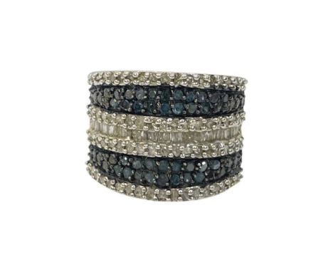 Sterling Silver 1.5ct Blue and White Diamond Band Ring, 5.3 gramsSize 4.5 | Size I 1/2Good condition.
