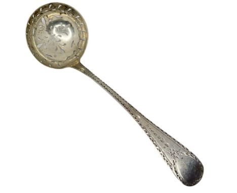 Irish Georgian Bright Cut Silver Sifter Ladle. 41 g. Dublin 1815