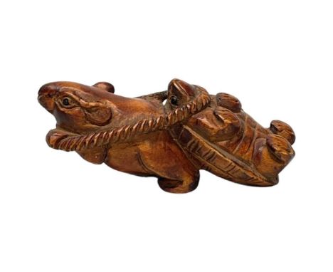 A Carved Wooden Netsuke in the Form of a Rat Pulling a TurtleQty: 1