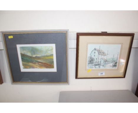 A limited edition print depicting Woodbridge Suffolk together with a pencil signed painting on fabric