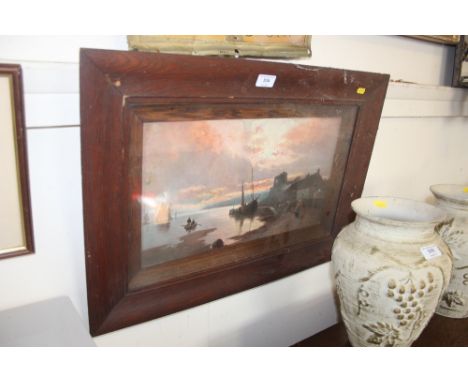An oak framed print depicting boats 